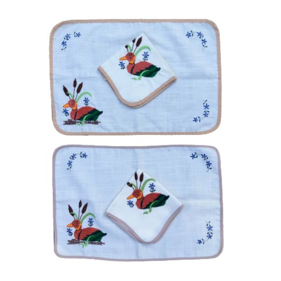 NWOT Vtg Set: Madeira Linen Embroidered Mallard Duck 2 Placemats + 2 Napkins - Picture 4 of 6